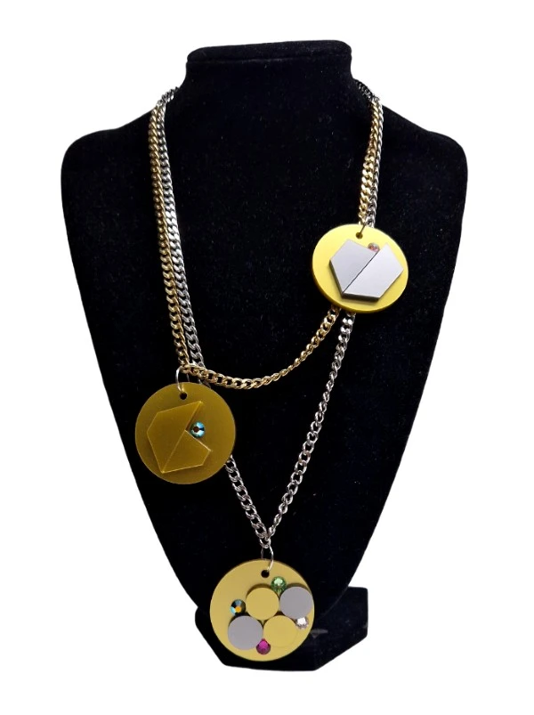 srebrno zlata glamour ogrlica s krogi in swarovski kristali Tina Design
